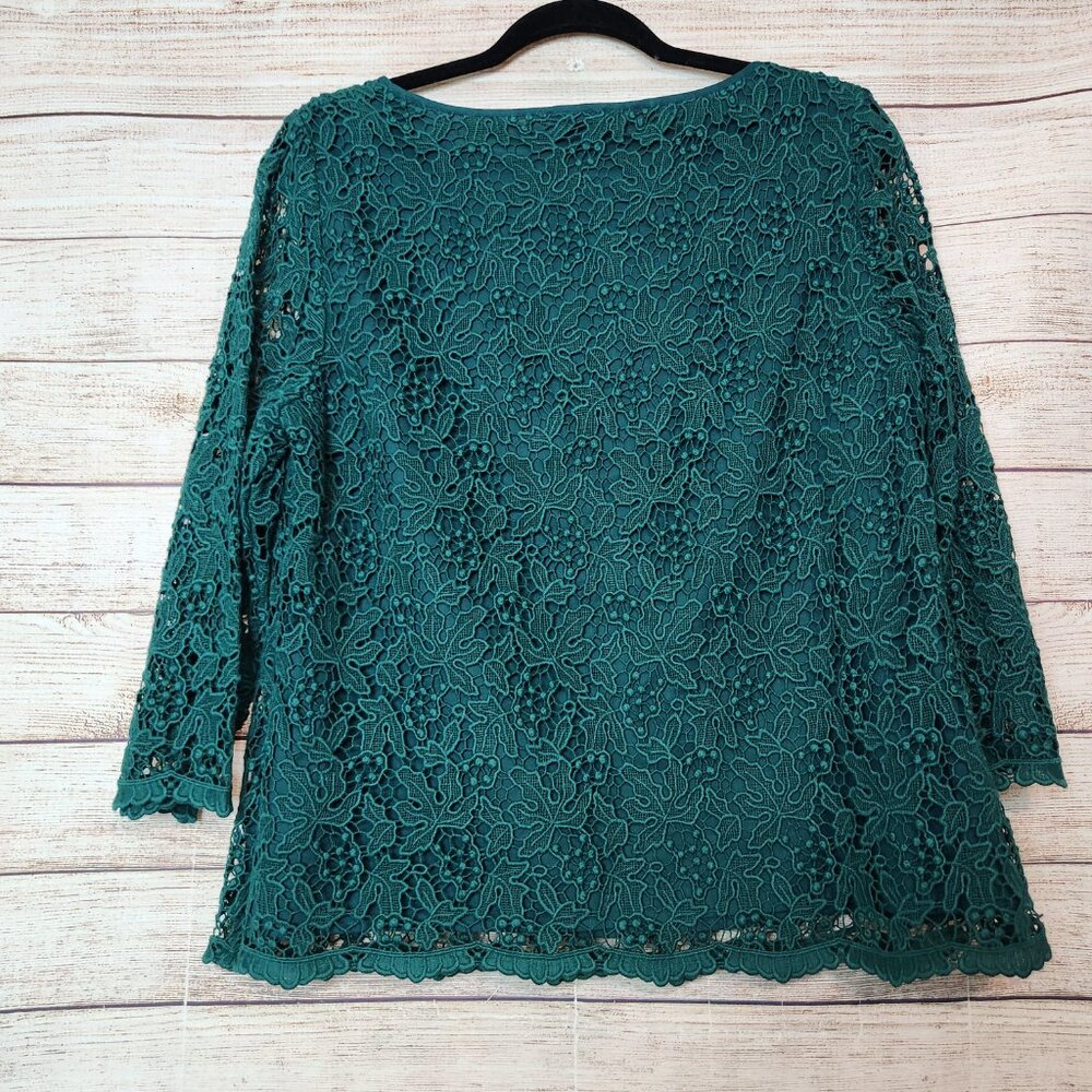 Talbots Cotton Lace Blouse Green 14P Lined NWT Hidden Side Zipper Blouse Top - Picture 11 of 16